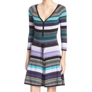 Diane Von Furstenberg Striped Multicolor Long Sleeve Midi Silk Knit Dress Small